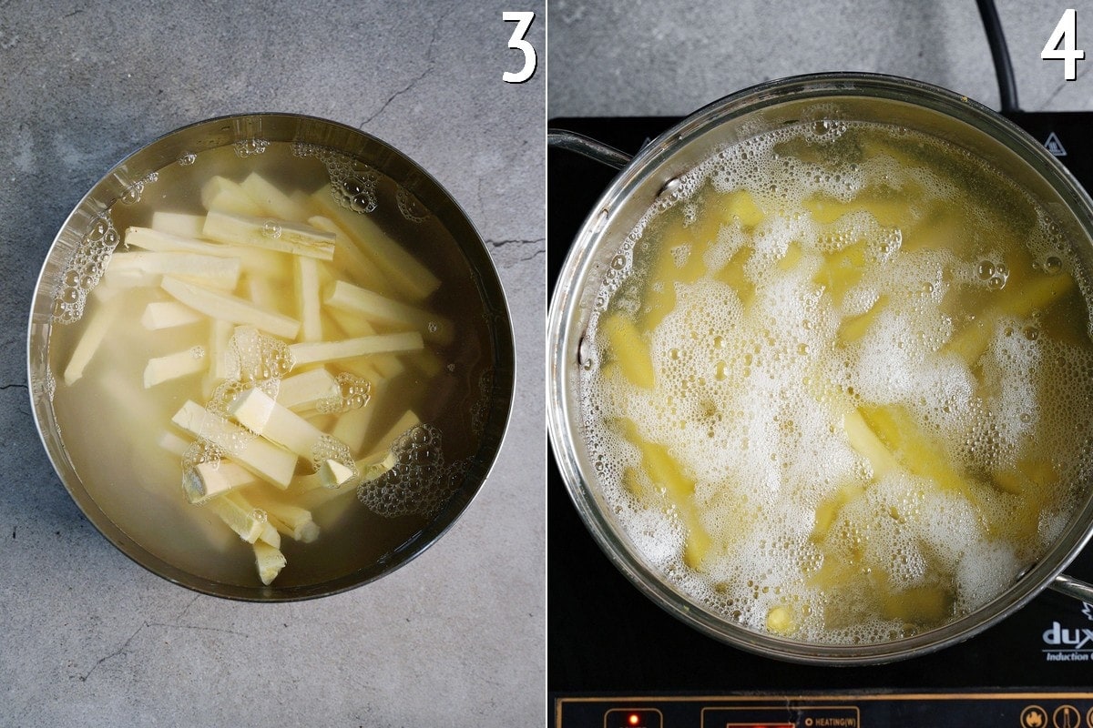 soaking and boiling cassava root sticks