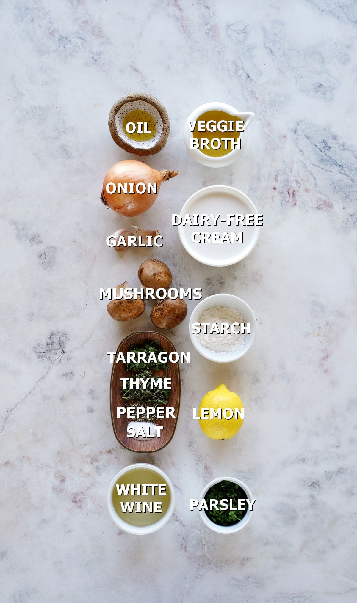 ingredients for cream of Mushroom soup with labels