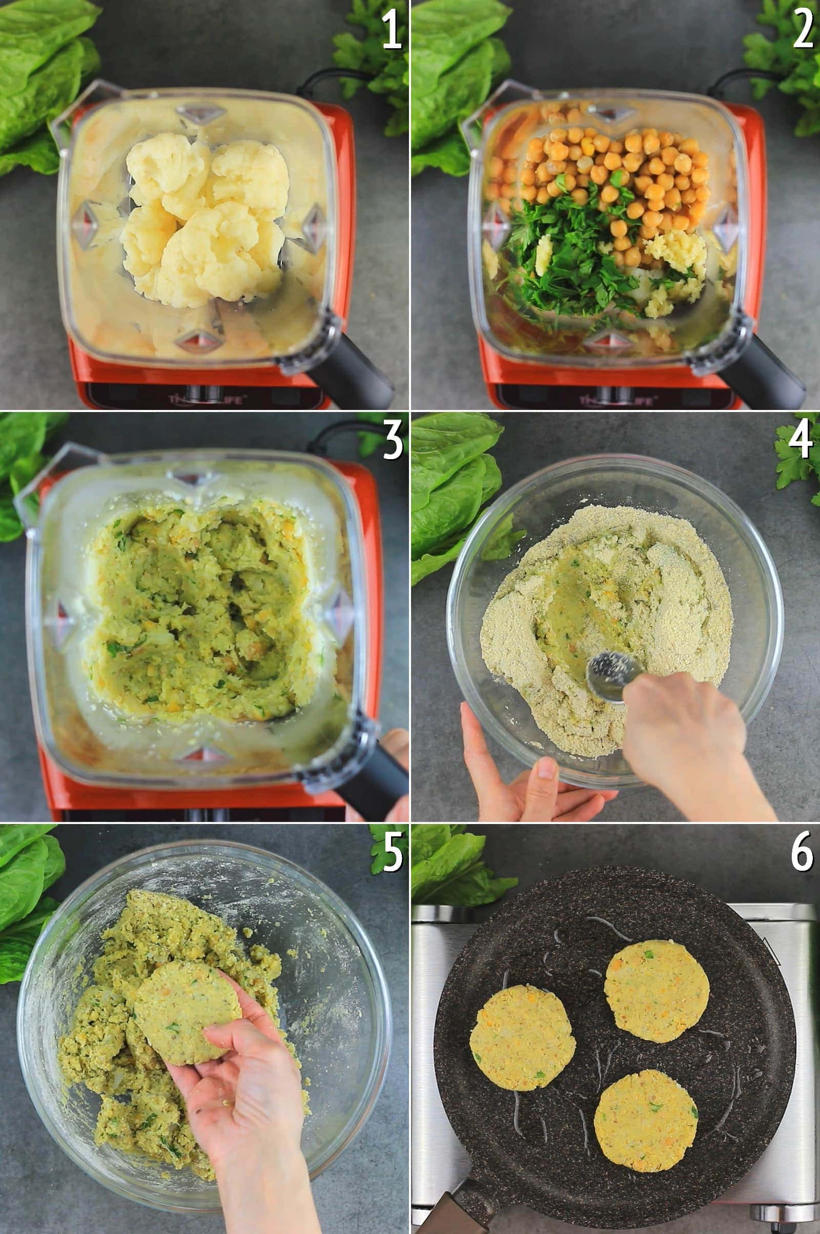 6 step-by-step photos showing how to make patties