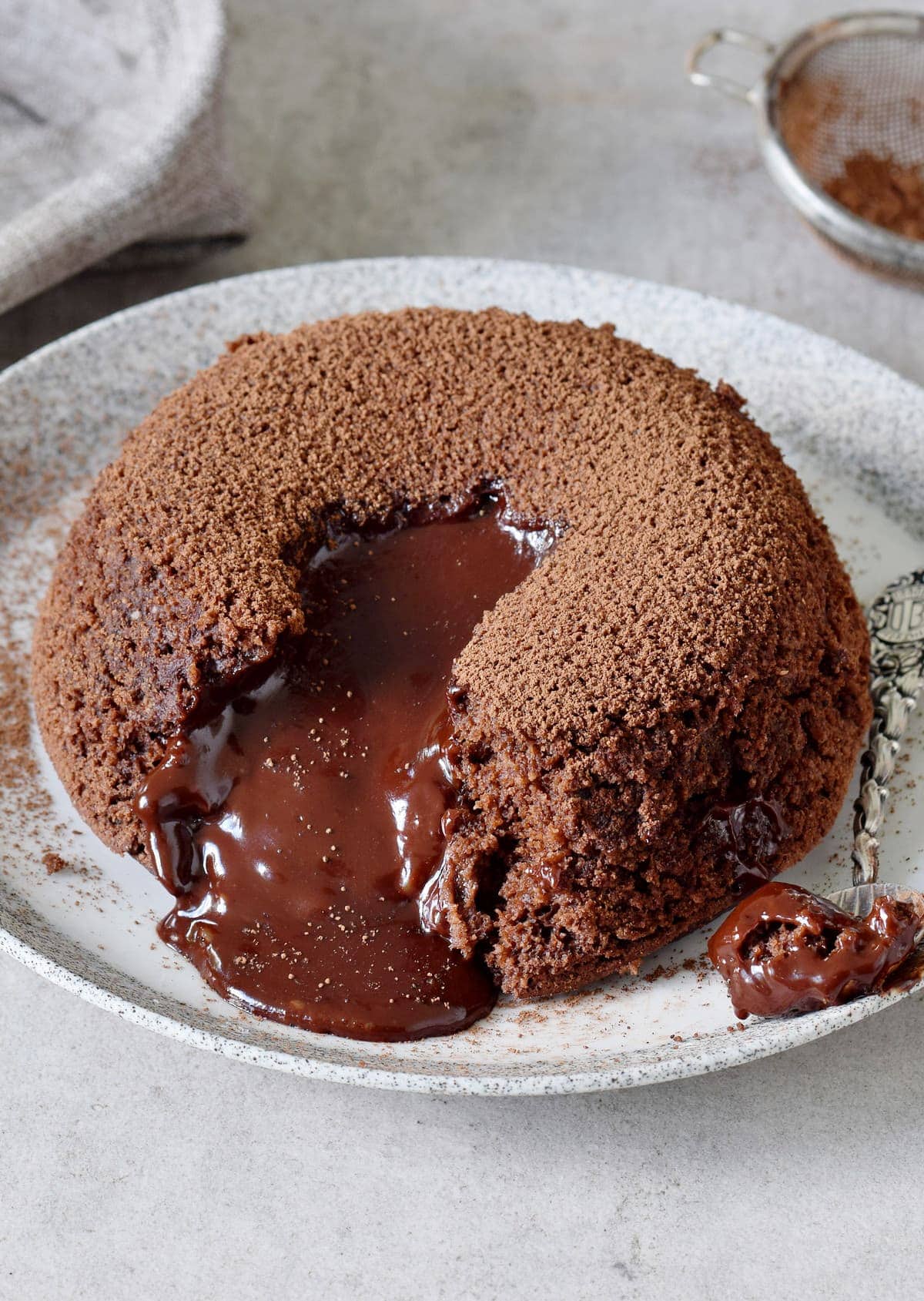 Vegan lava chocolate cake on plate