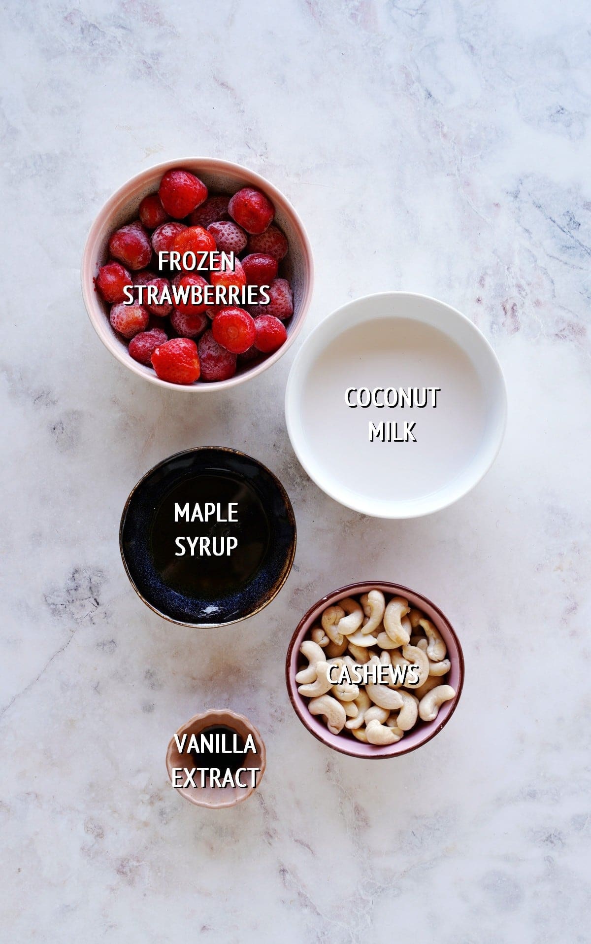 ingredients for cashew gelato with strawberries