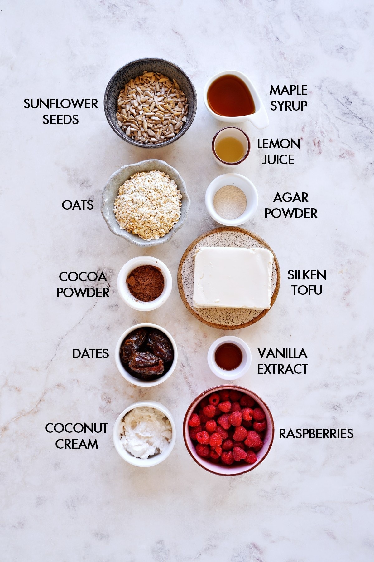 ingredients for no-bake cake with raspberries