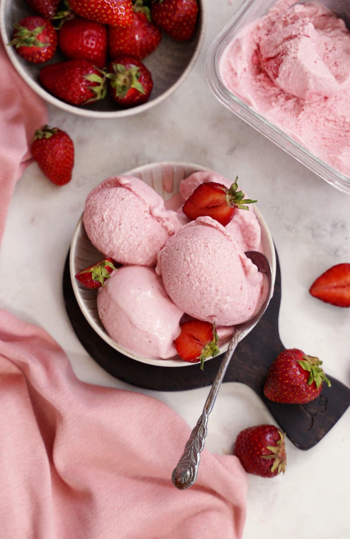 top shot of vegan strawberry ice cream