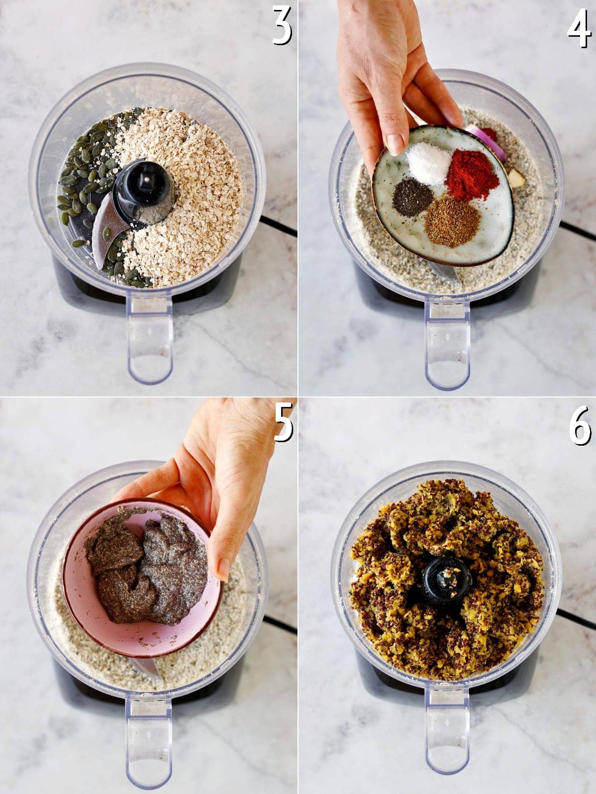 mixing dry and wet ingredients in food processor