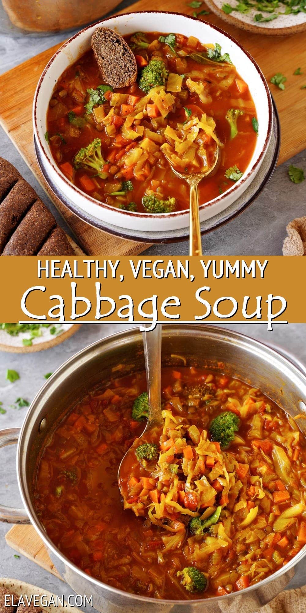 Pinterest collage healthy vegan cabbage soup
