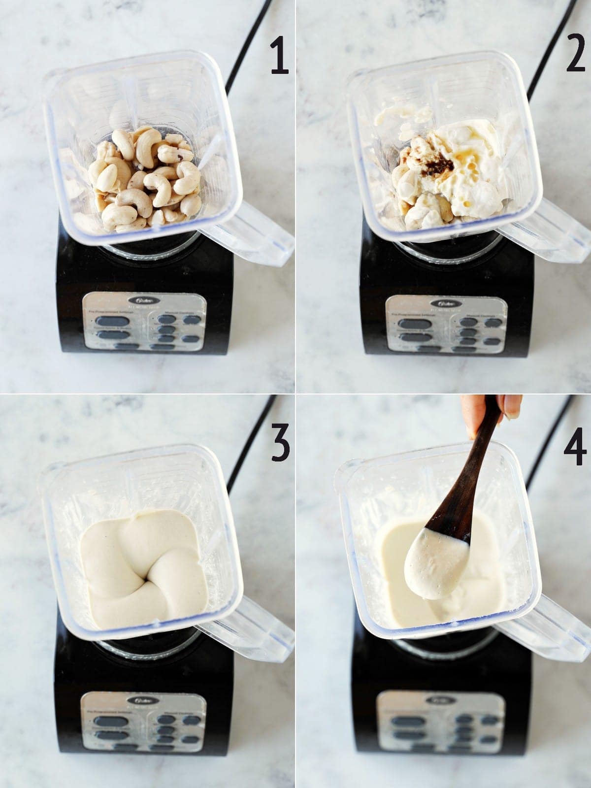 Cashewnüsse und Joghurt werden in einem Mixer püriert