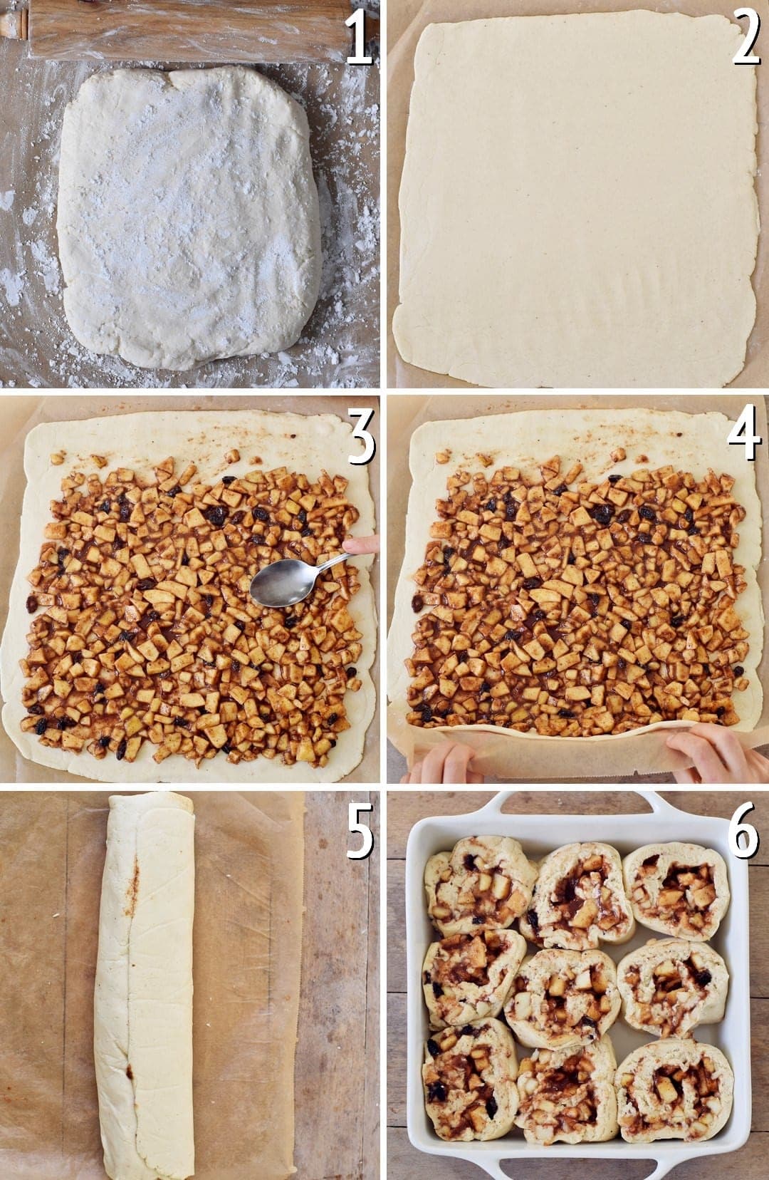 6 Schritt-für-Schritt-Fotos, wie man Zimtschnecken vegan und glutenfrei zubereitet