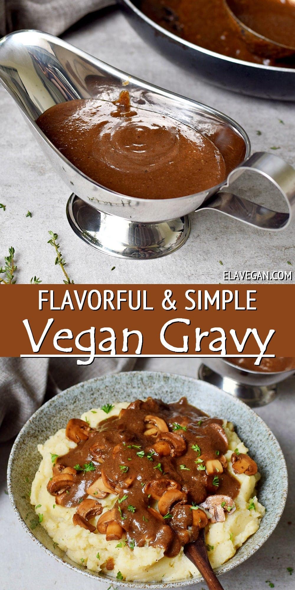 Pinterest collage flavorful and simple vegan gravy