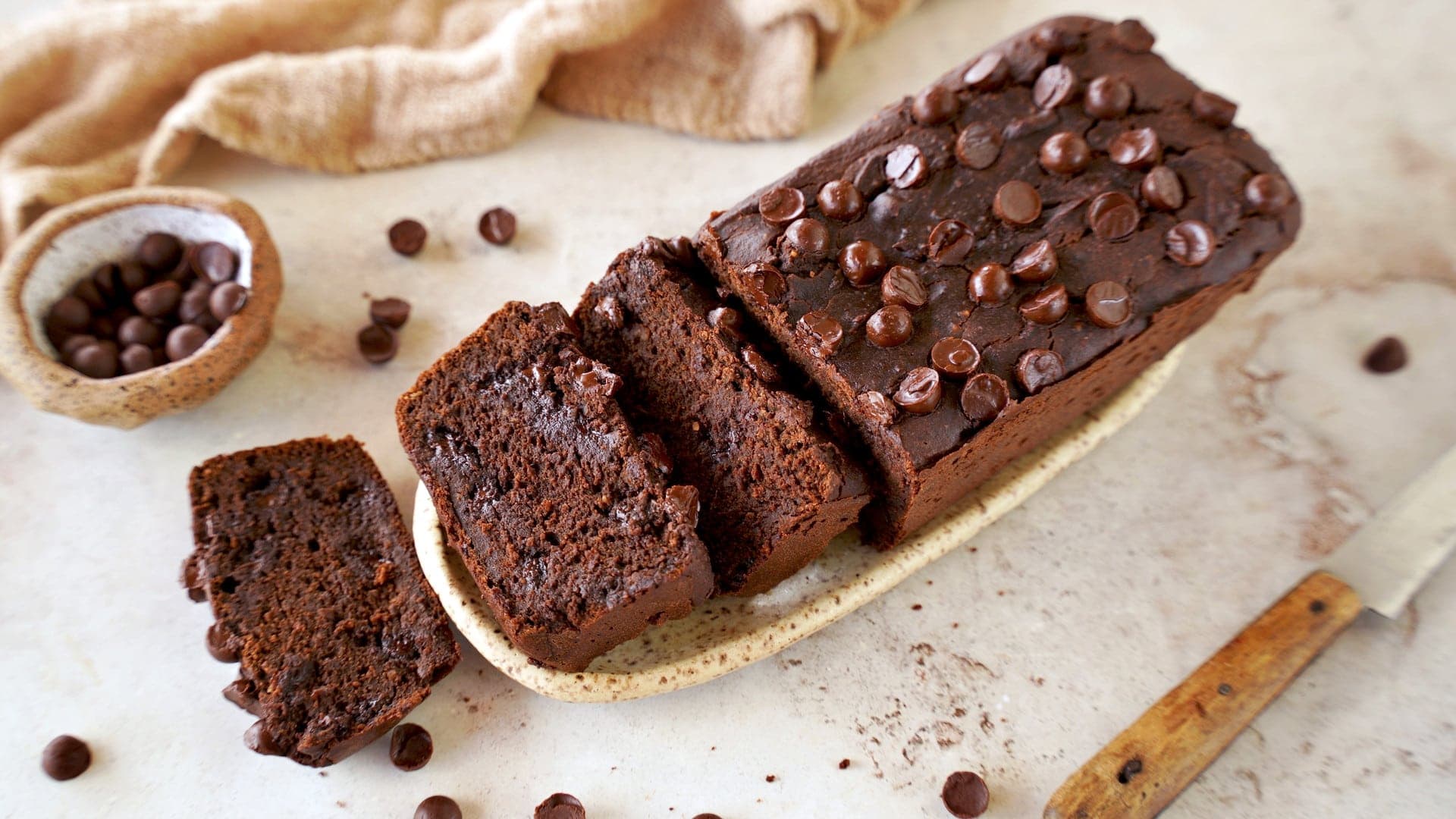 horizontal shot of vegan chocolate loaf