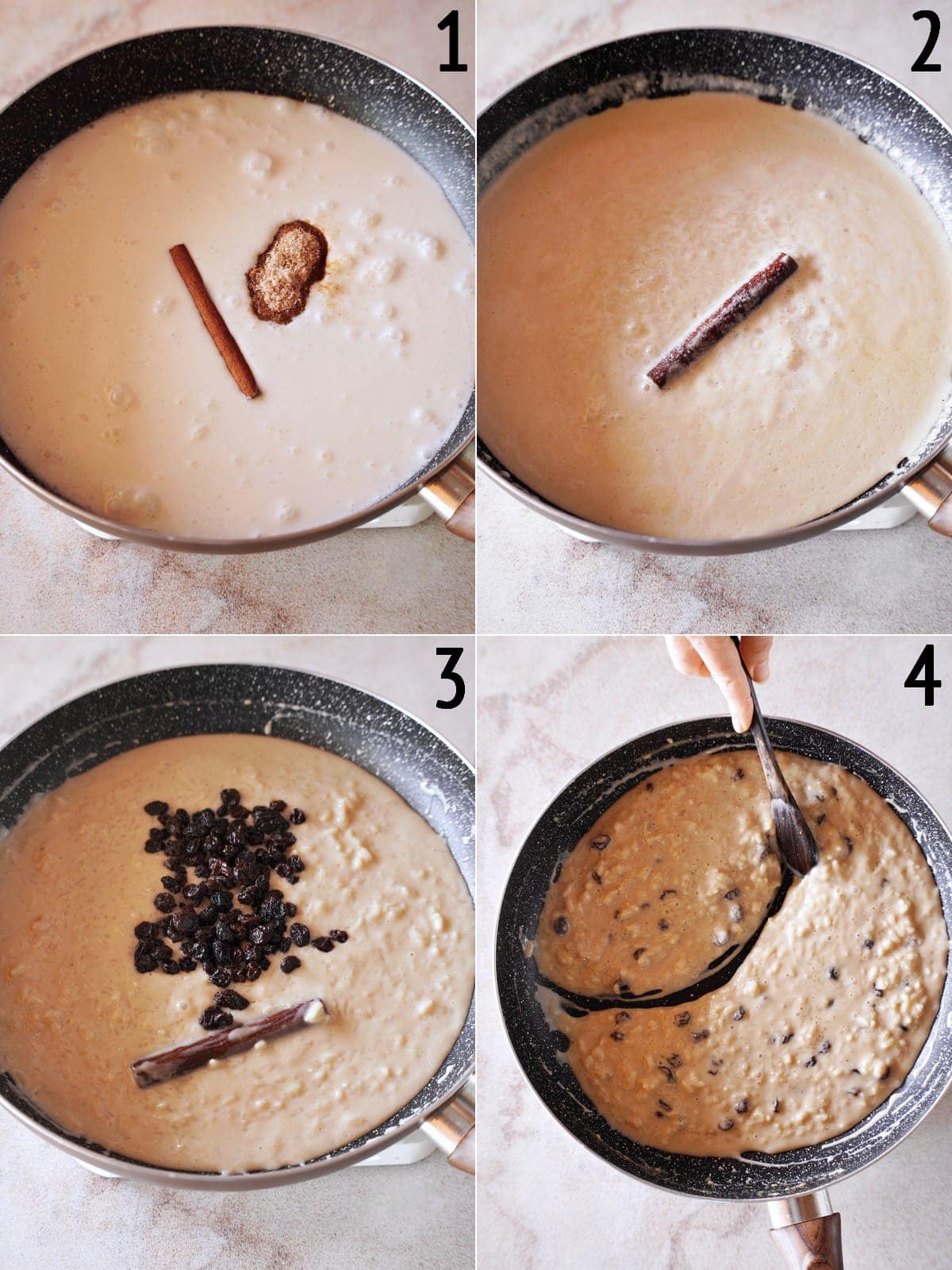 4 Schritt-für-Schritt-Fotos für die Zubereitung von Milchreis