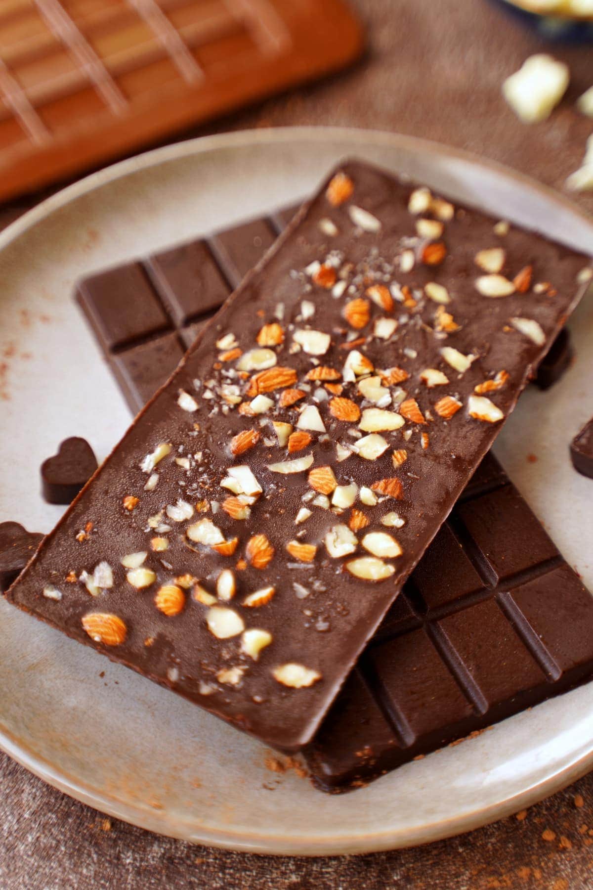 close-up of candy bar with almonds