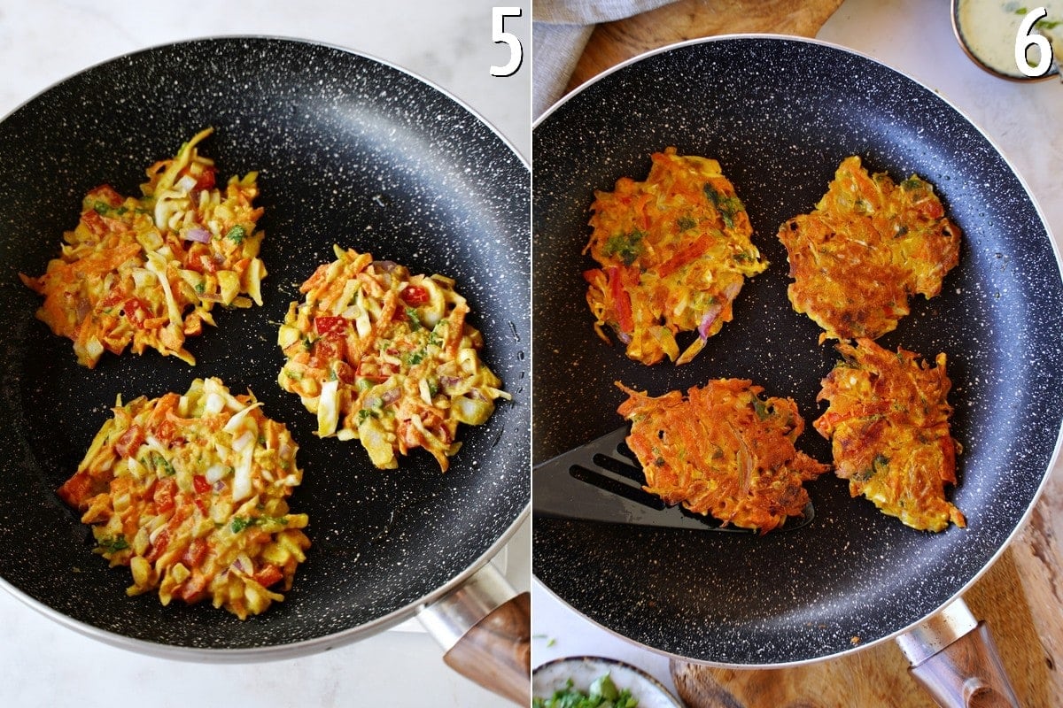 2 step-by-step photo how to pan-fry Indian fritters