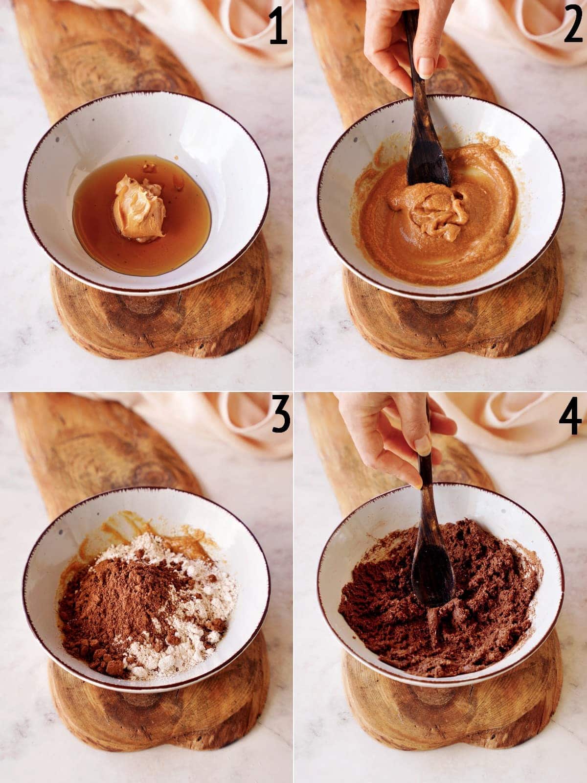 4 step-by-step photos how to make choc dough