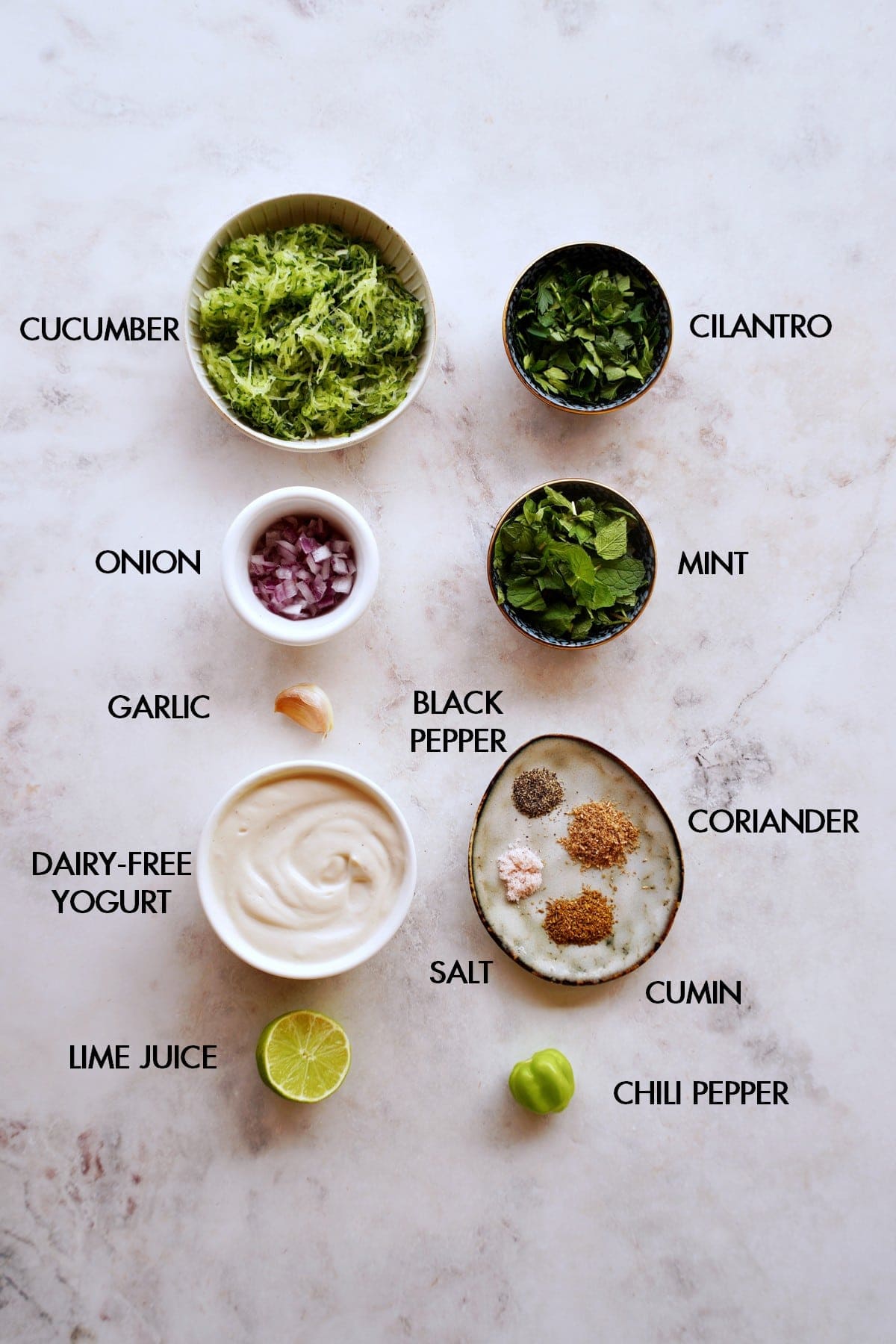 ingredients for Indian yogurt dip