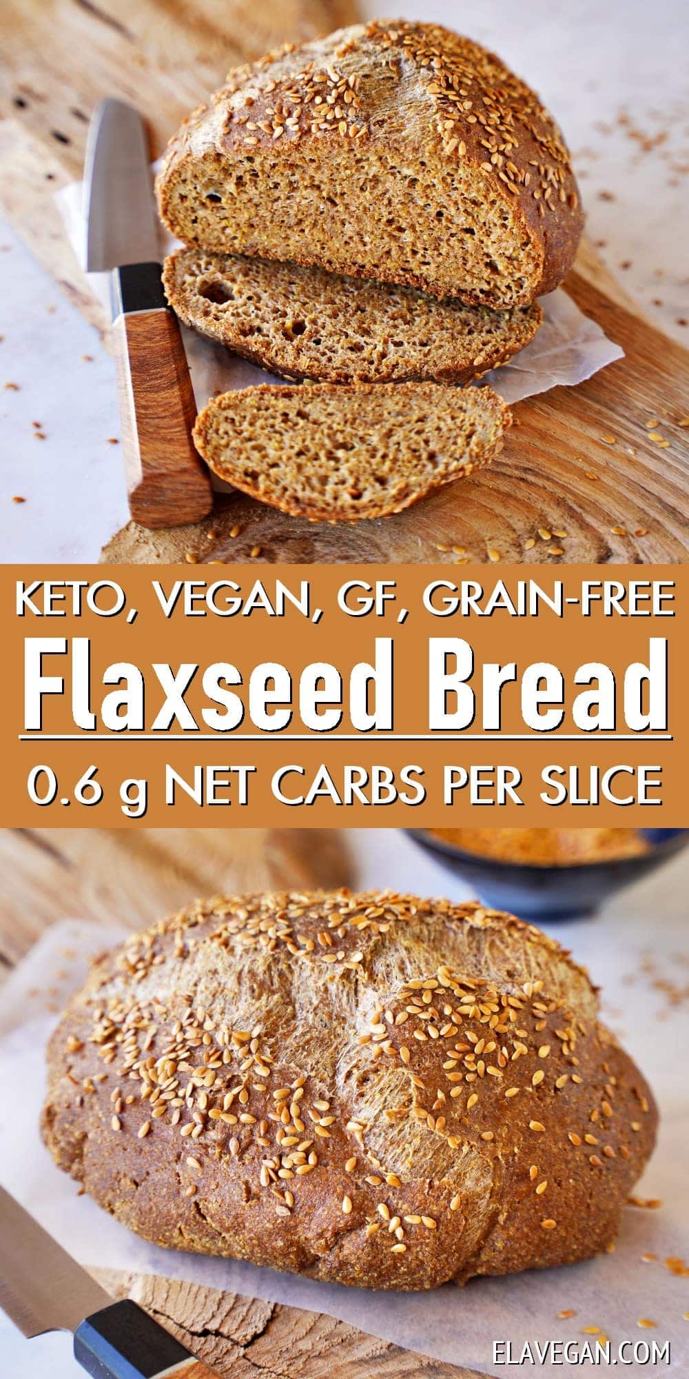 Pinterest Collage keto, vegan, gluten-free, grain-free flaxseed bread