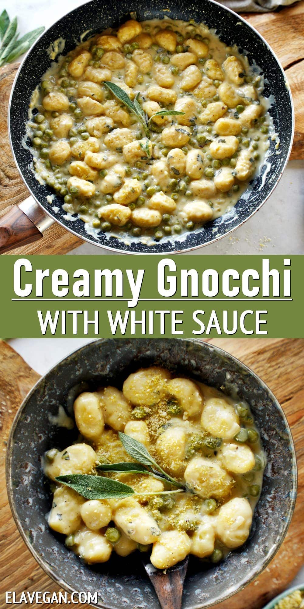 Pinterest collage creamy gnocchi with white sauce
