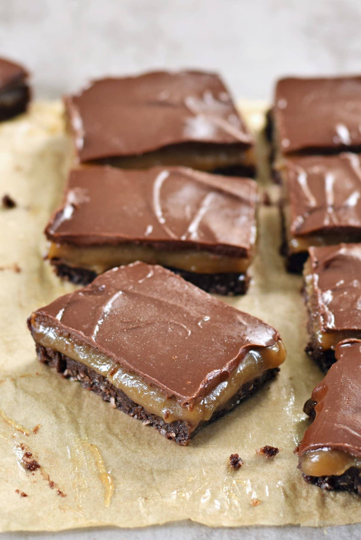 close-up chocolate caramel bars