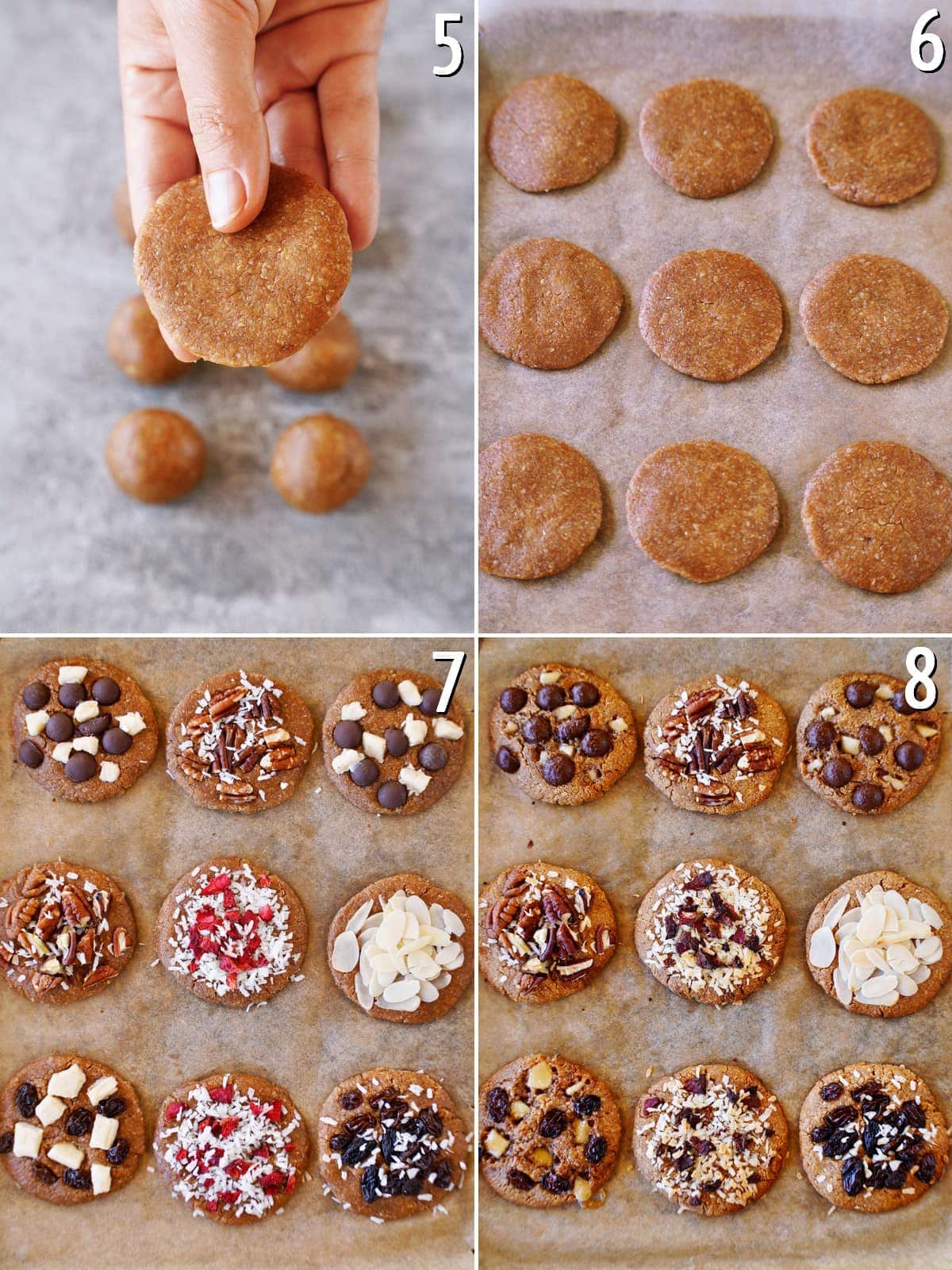 4 pictures how to shape and decorate oat cookies