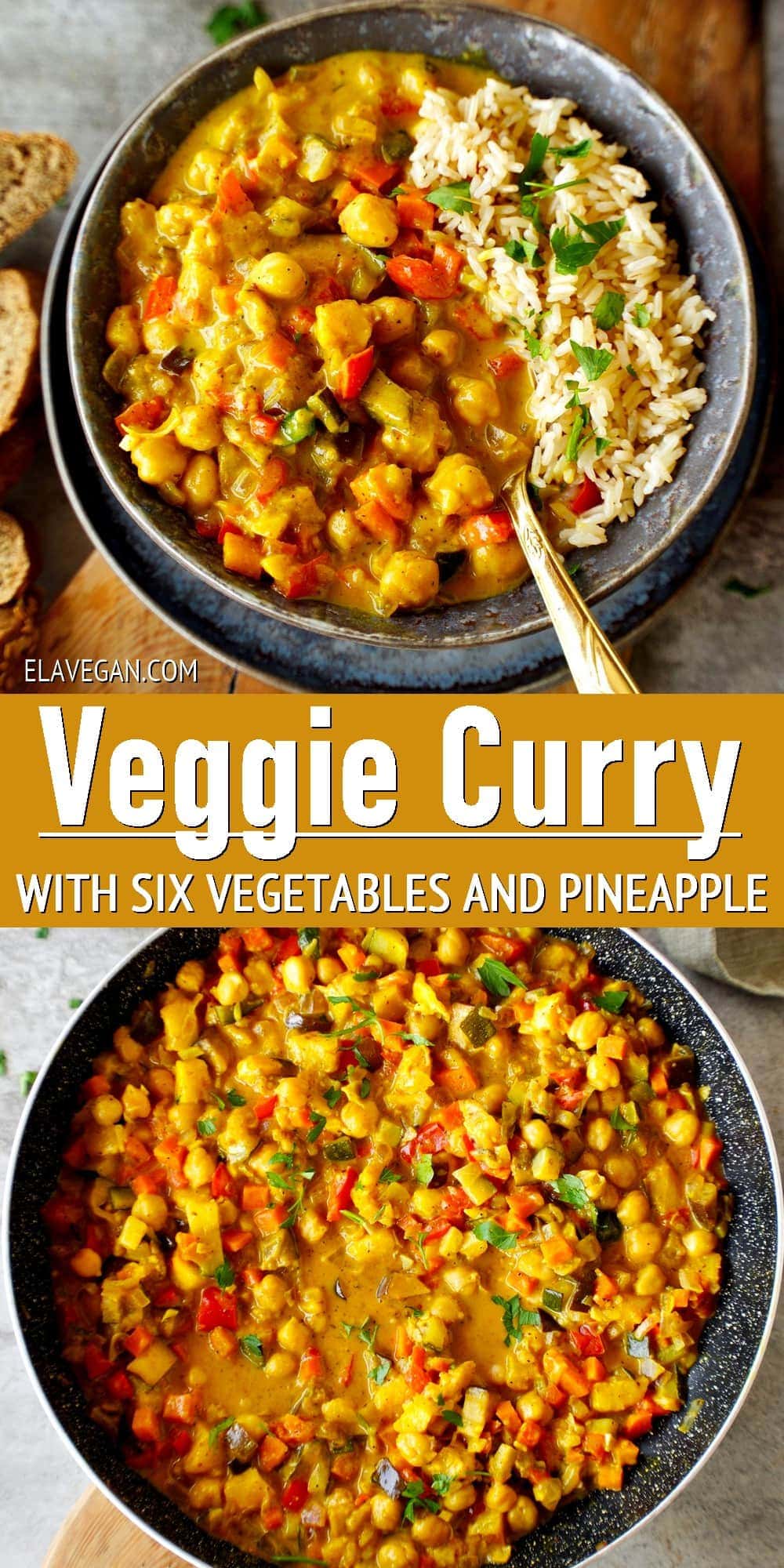 Pinterest Collage Veggie Curry with six vegetables and pineapple