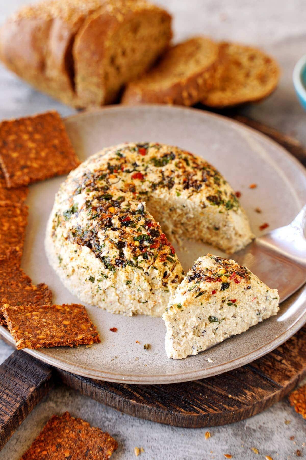 herbed vegan cream cheese on plate