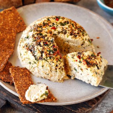 vegan cream cheese with herbs on top