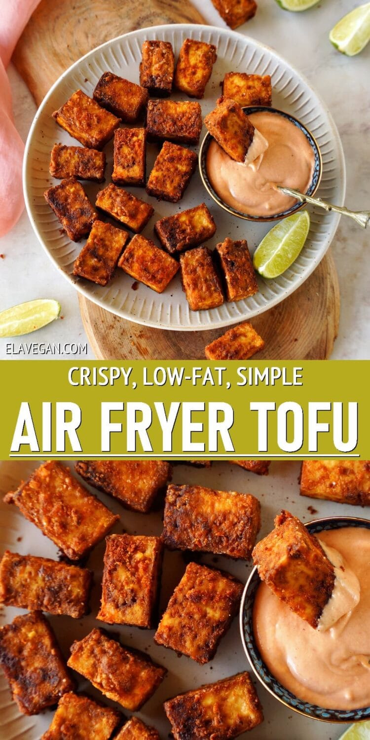 Pinterest Collage crispy, low-fat, simple air fryer tofu