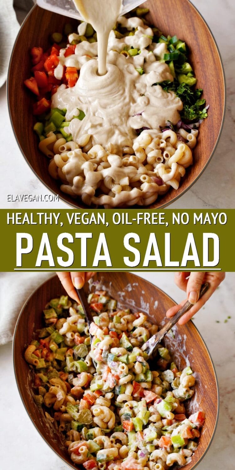 Pinterest Collage healthy, vegan, oil-free, no mayo pasta salad