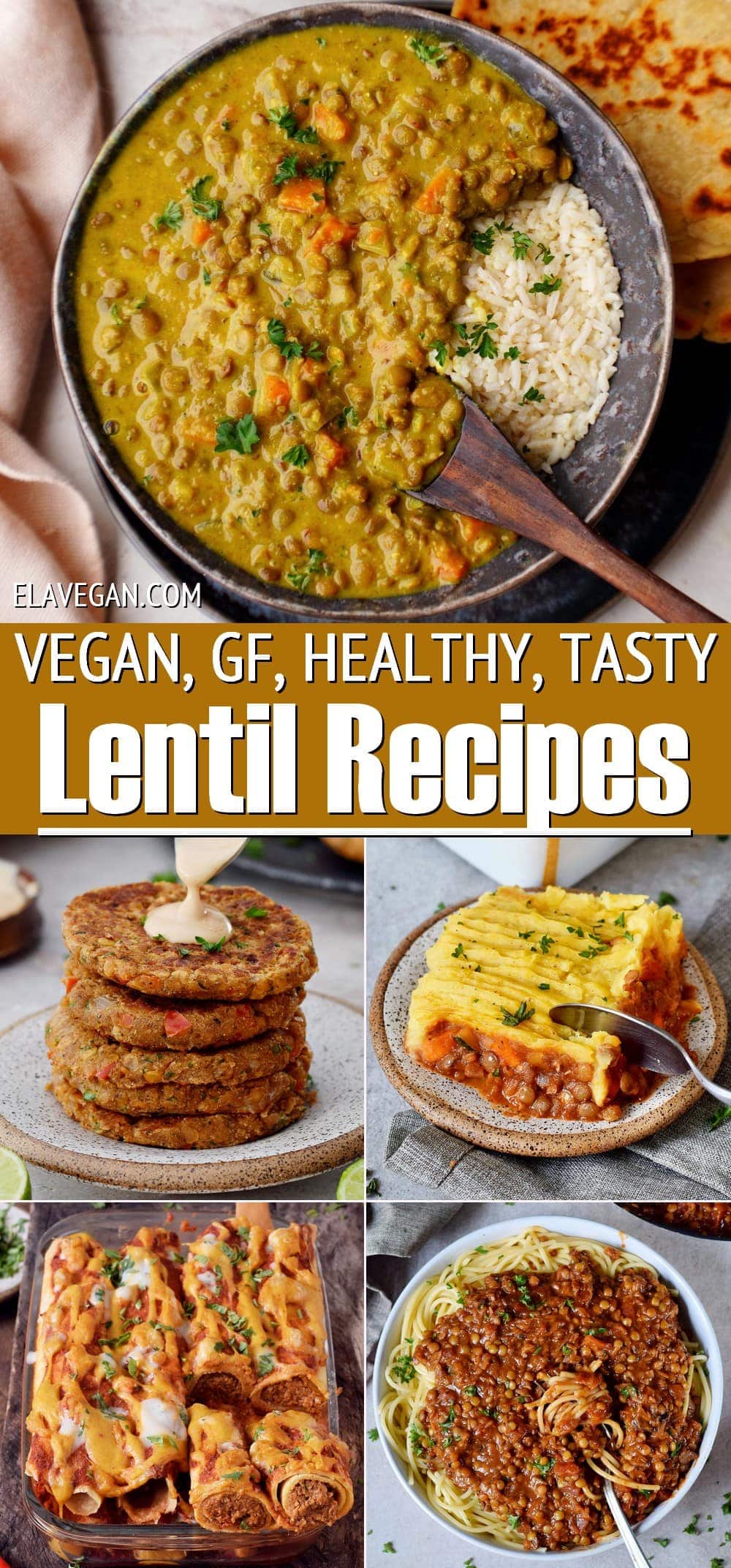 Pinterest Collage vegan, GF, healthy, tasty lentil recipes