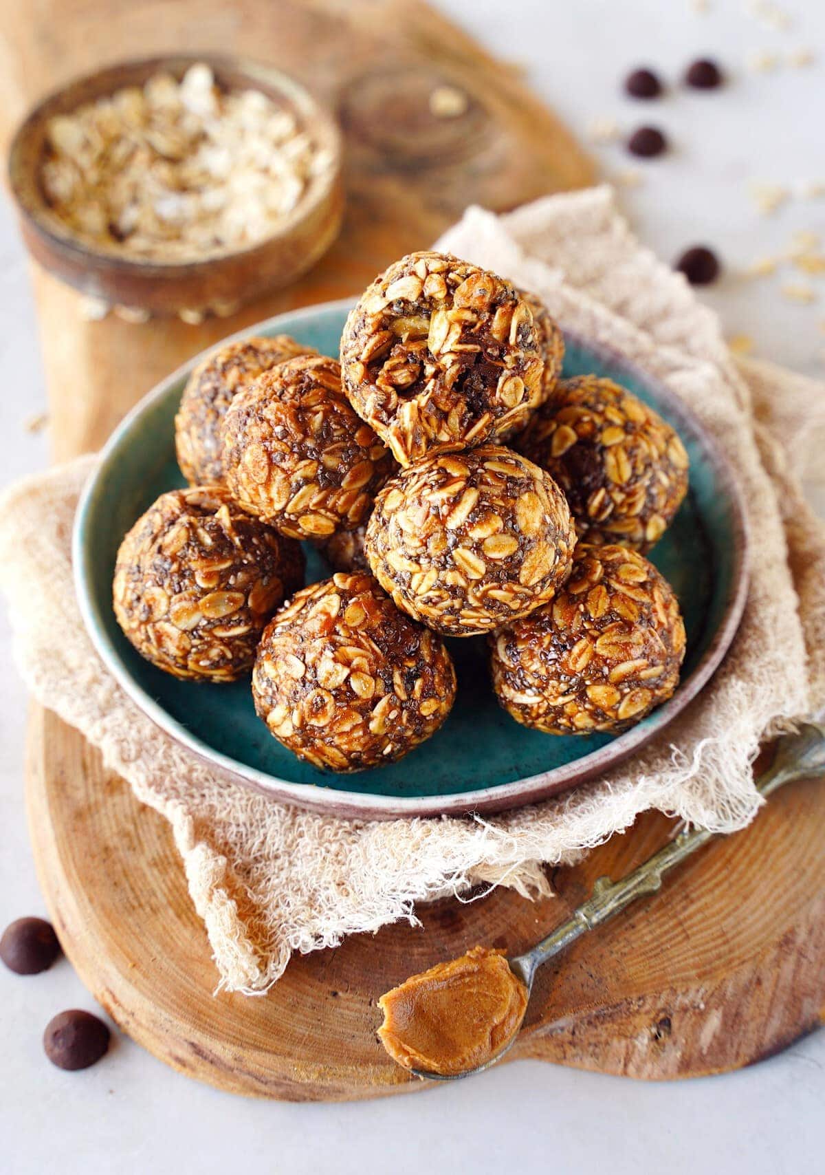 stack of peanut butter oatmeal balls on small plate