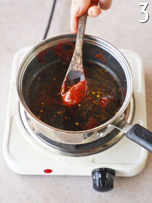 Asian gochujang sauce in saucepan