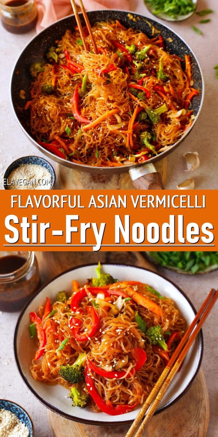 Collage Flavorful Asian Vermicelli Stir-Fry Noodles