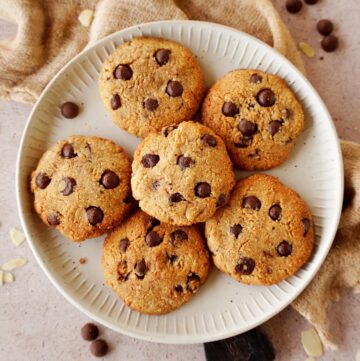 top shot of almond flour cookies with chocolate chips