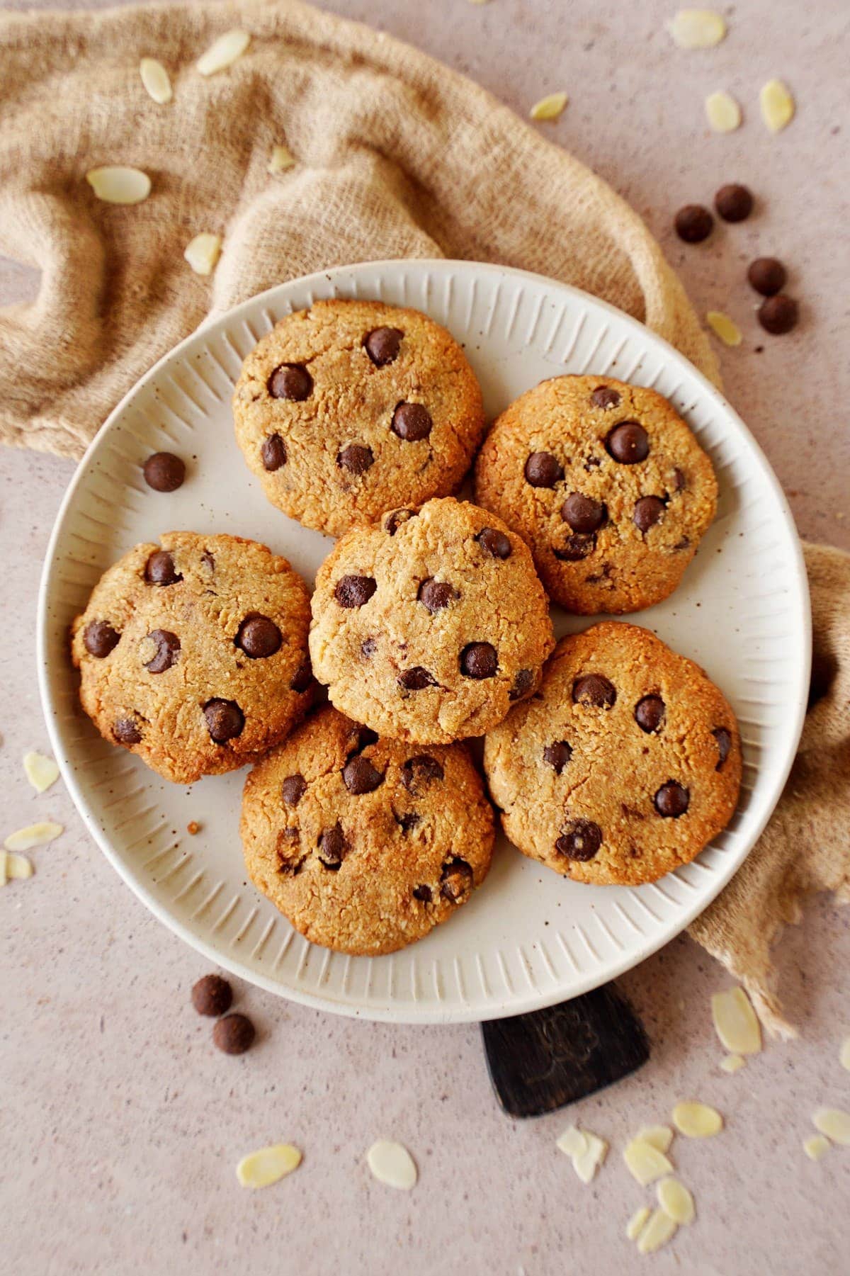 top shot of almond flour cookies with chocolate chips