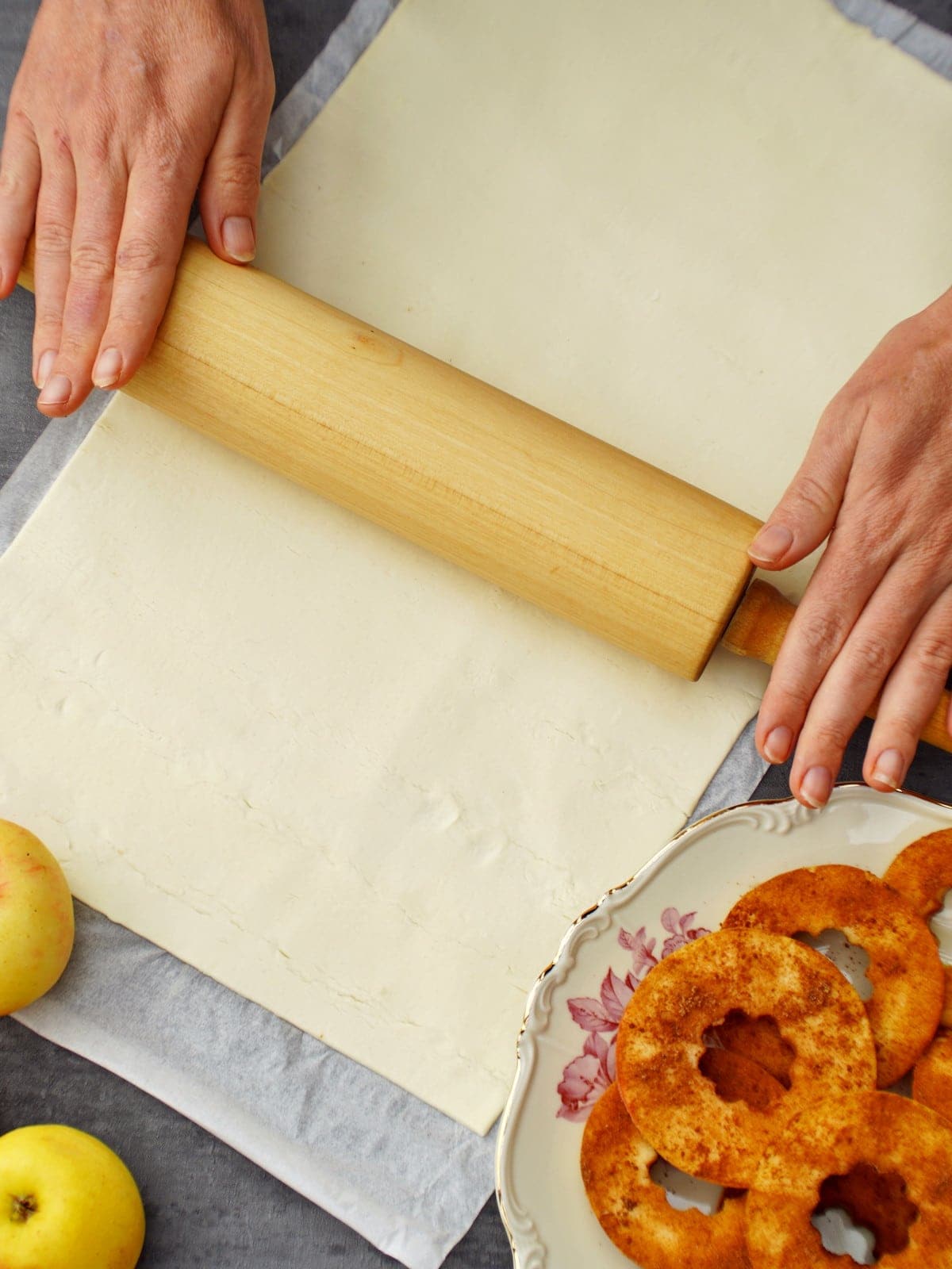 rolling puff pastry with rolling pin