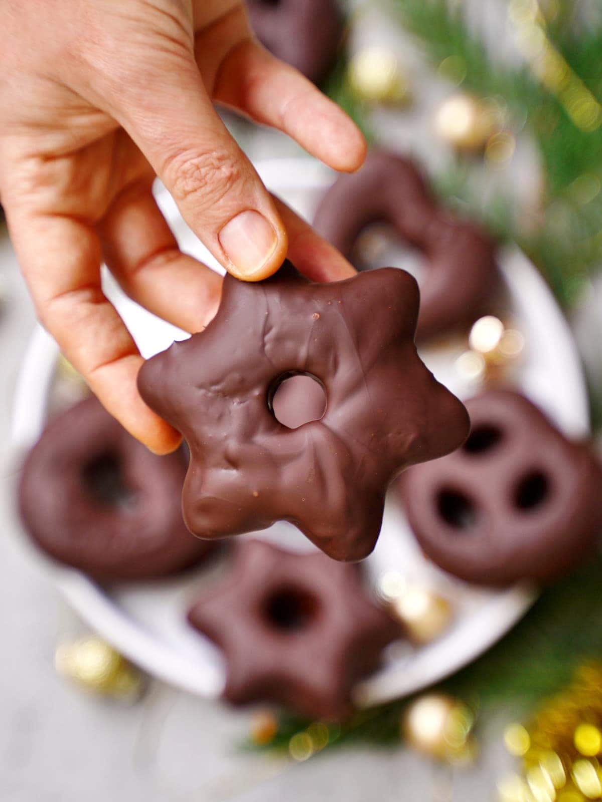hand holding a Lebkuchen star-shaped cookie