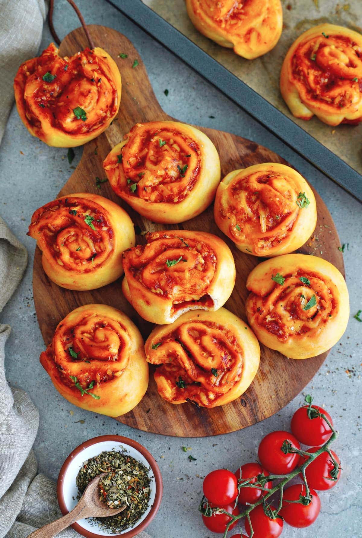 top shot of tomato pizza rolls