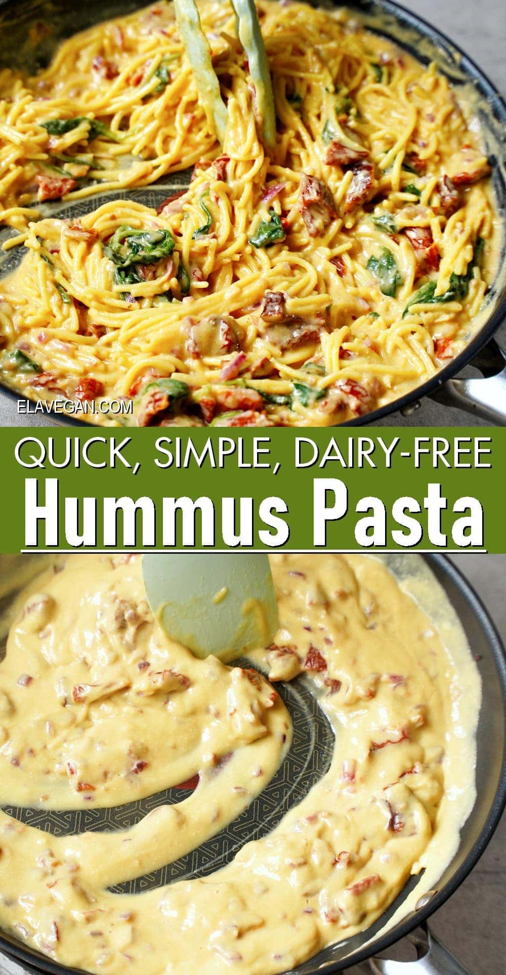 Pinterest Collage quick, simple, dairy-free hummus pasta