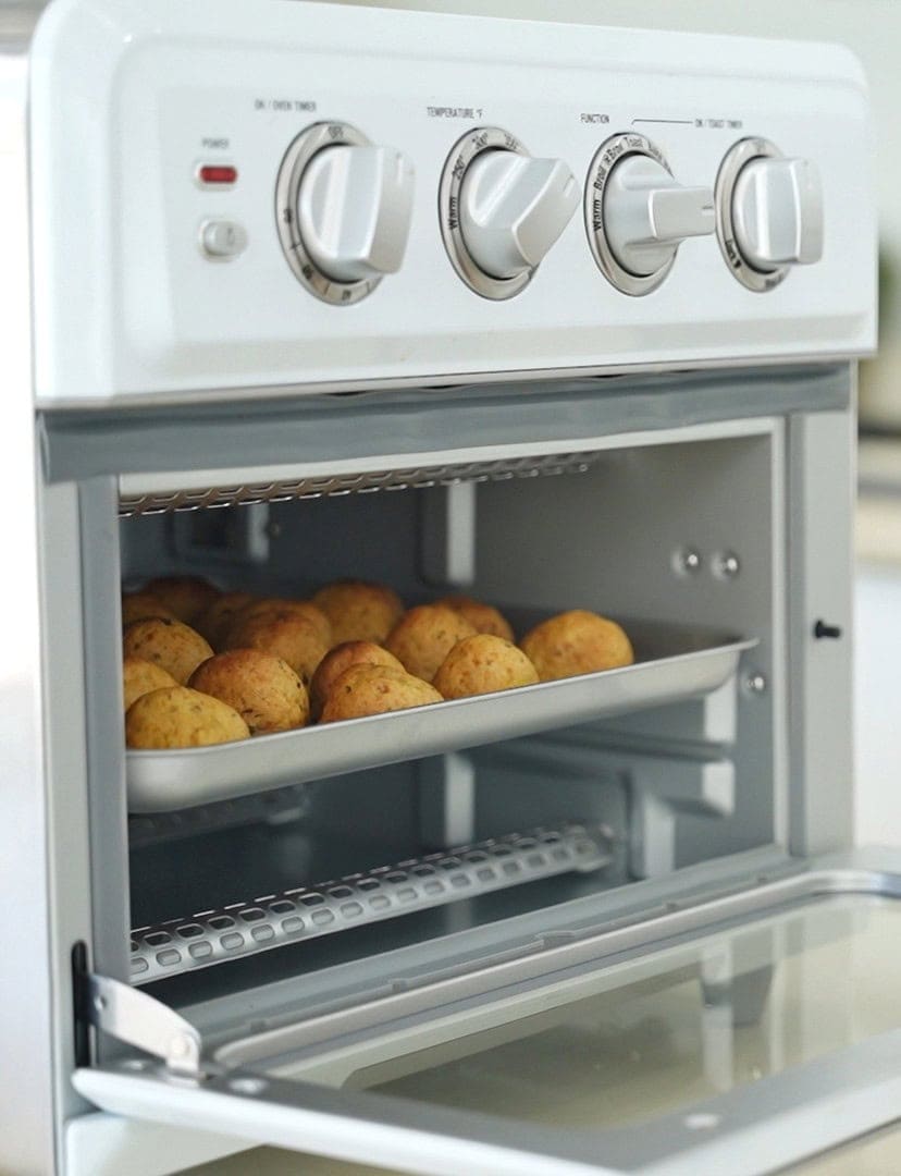 Potato balls in air fryer after baking