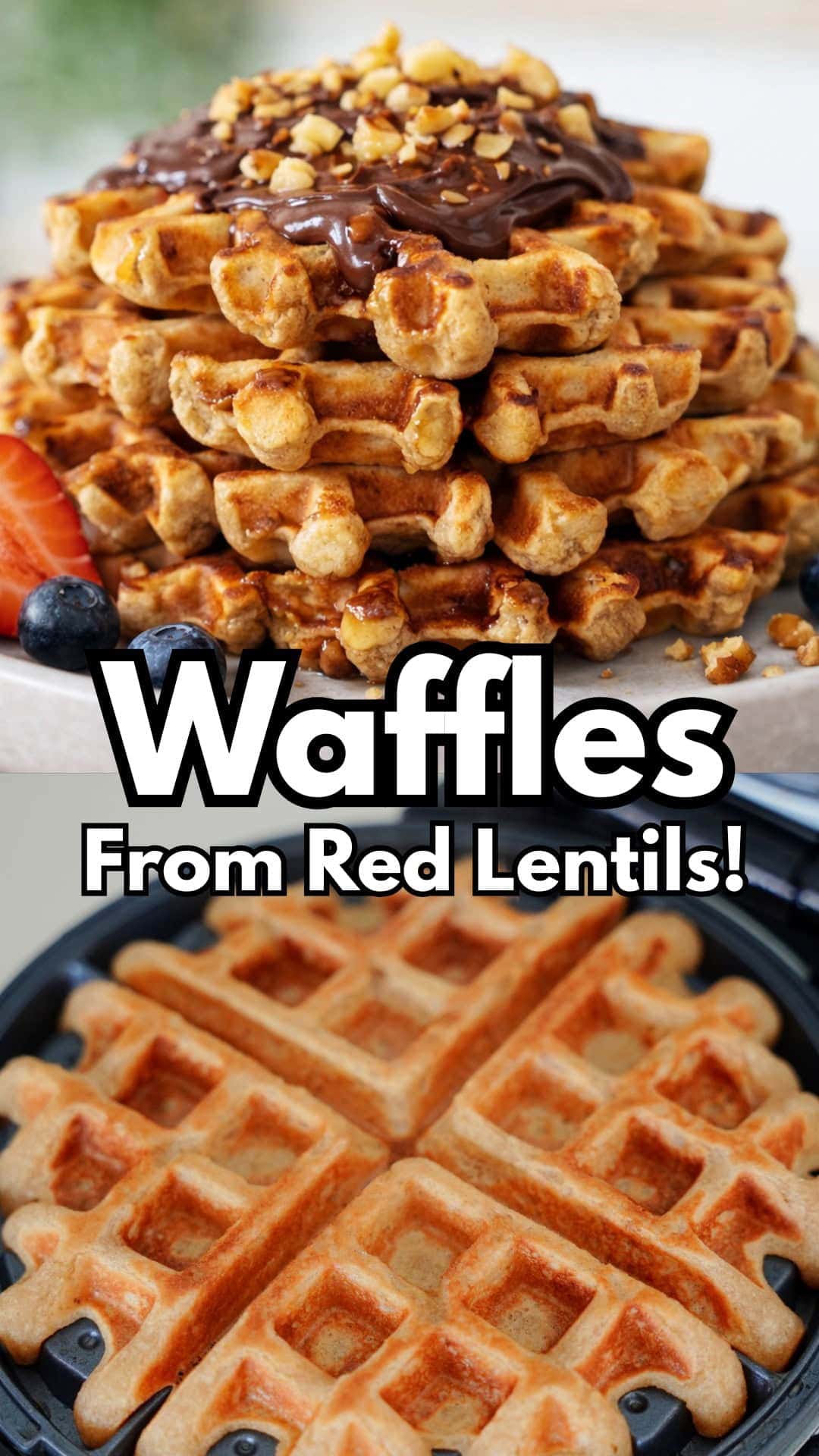 Pinterest collage for red lentil waffles