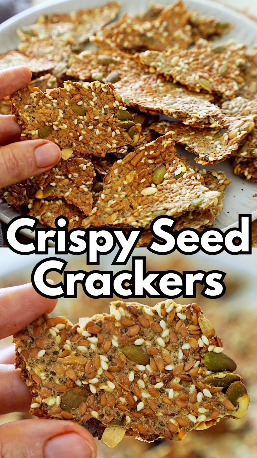 Pinterest collage of crispy seed crackers