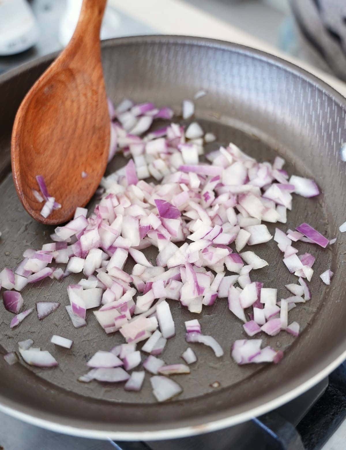 sauteing onions in a skillet. 
