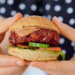 Close-up of beet burger