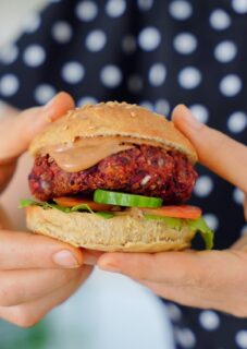 Close-up of beet burger