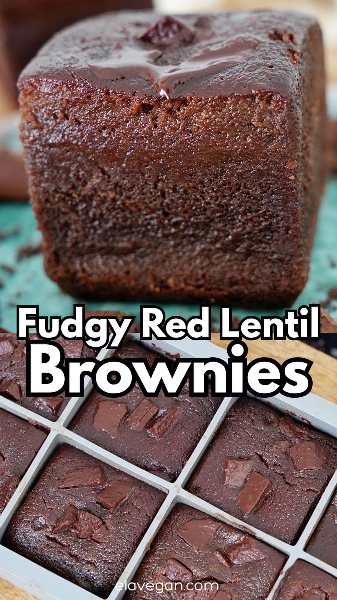 Pinterest collage for fudgy red lentil brownies