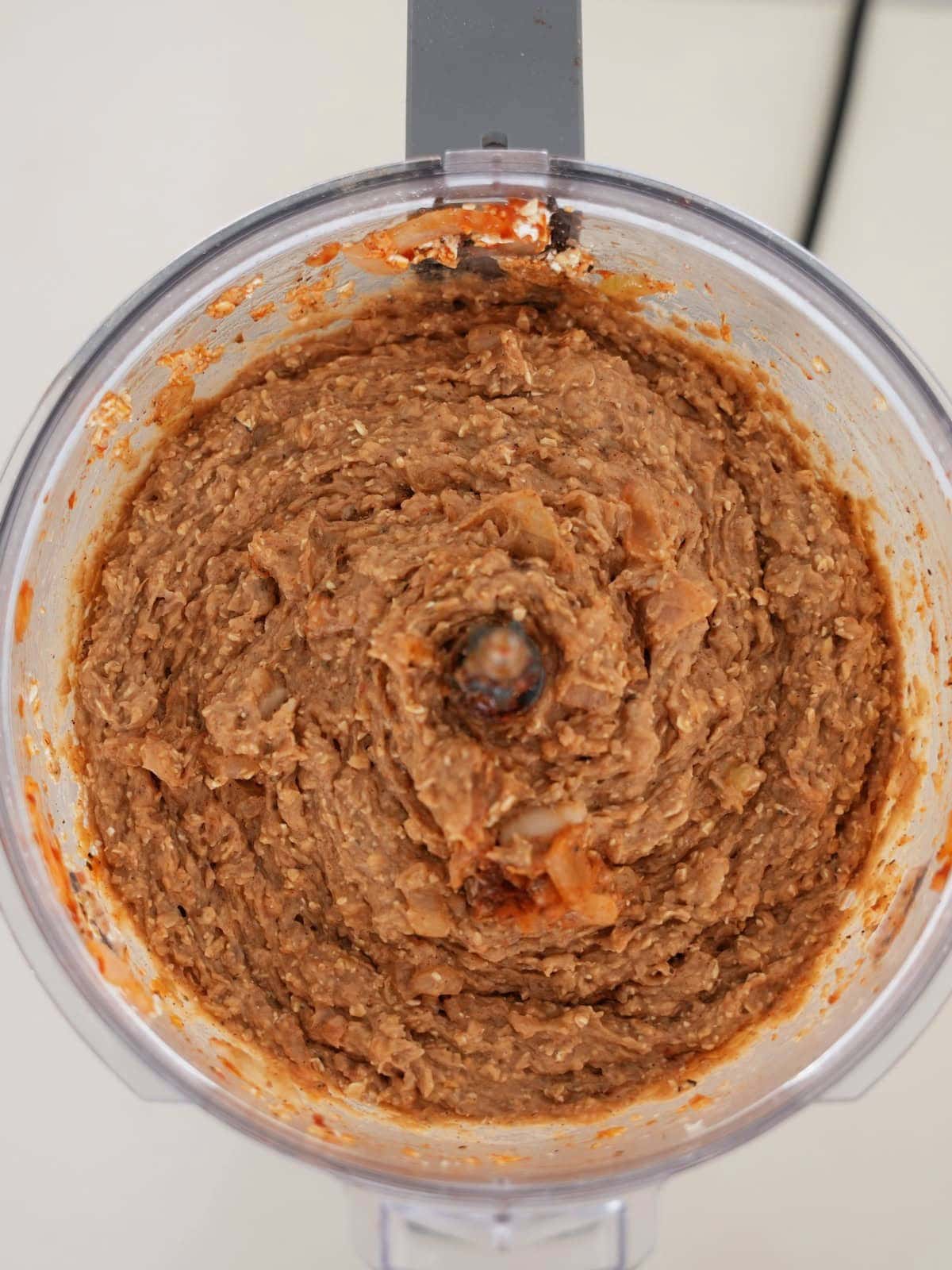 blended bean mixture in food processor