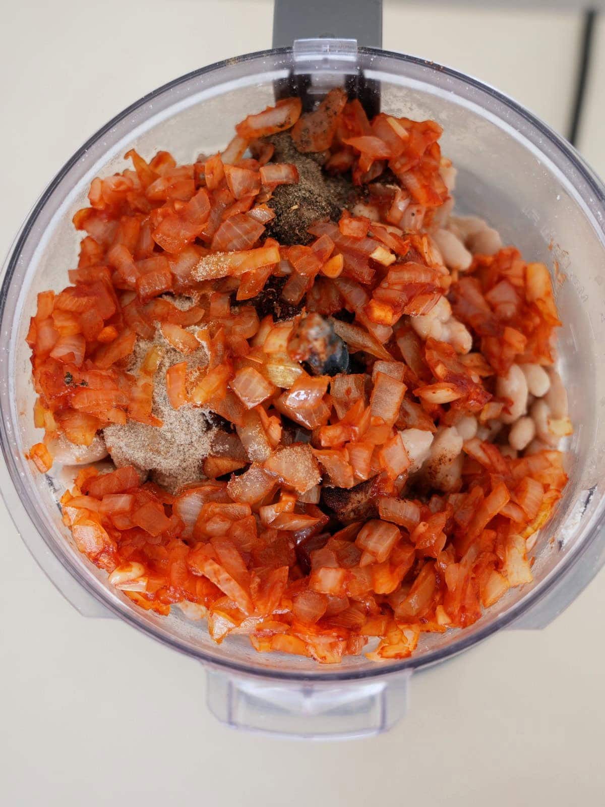 ingredients in food processor before blending