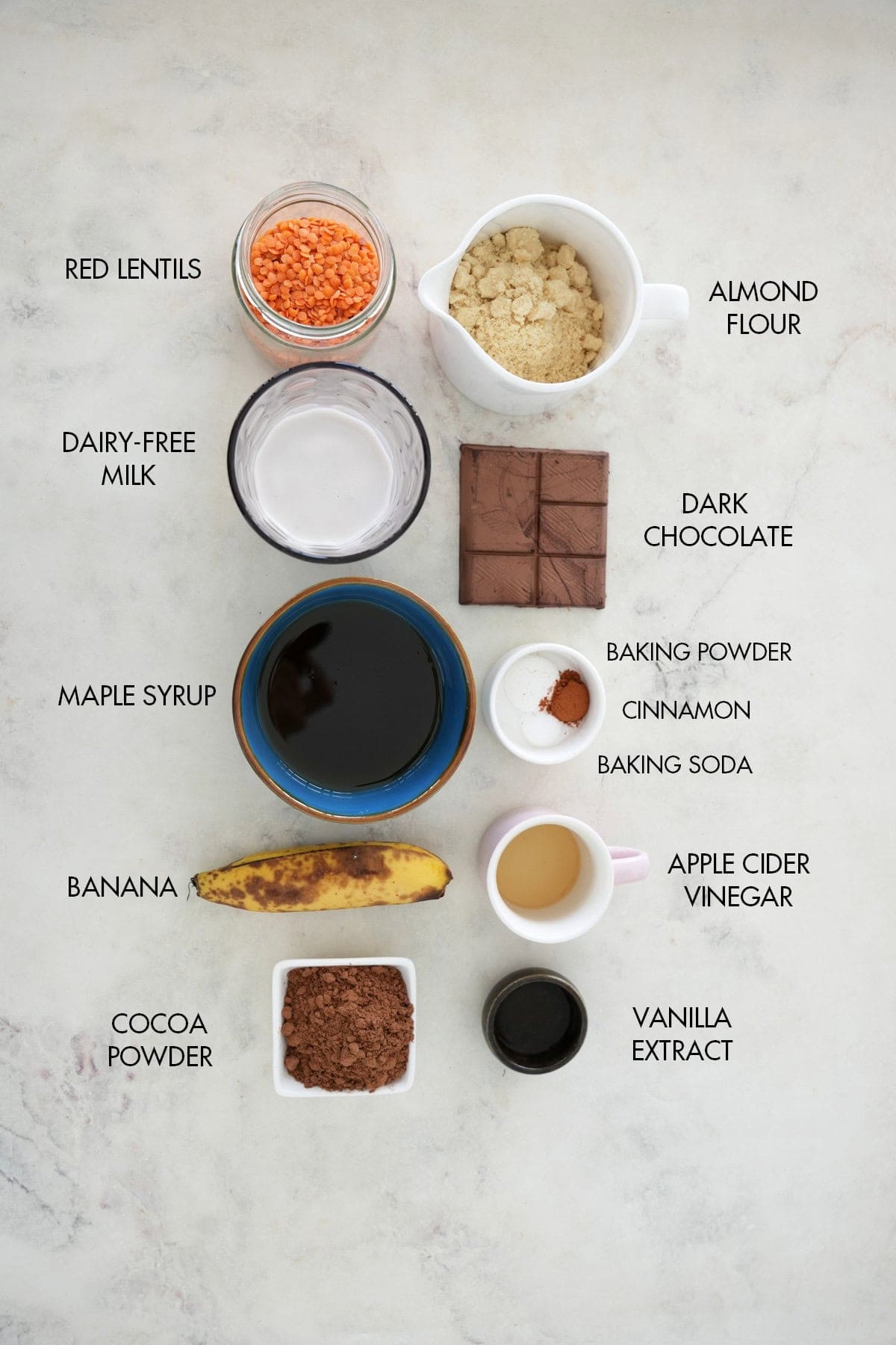 ingredients for red lentil brownies