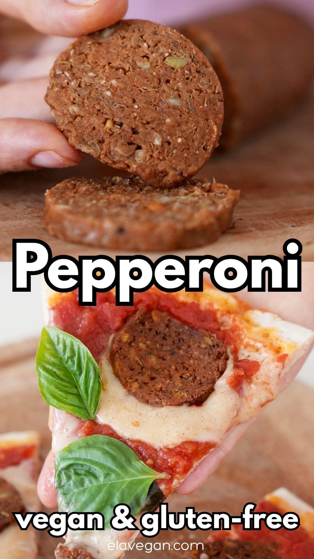 Pinterest collage for vegan pepperoni
