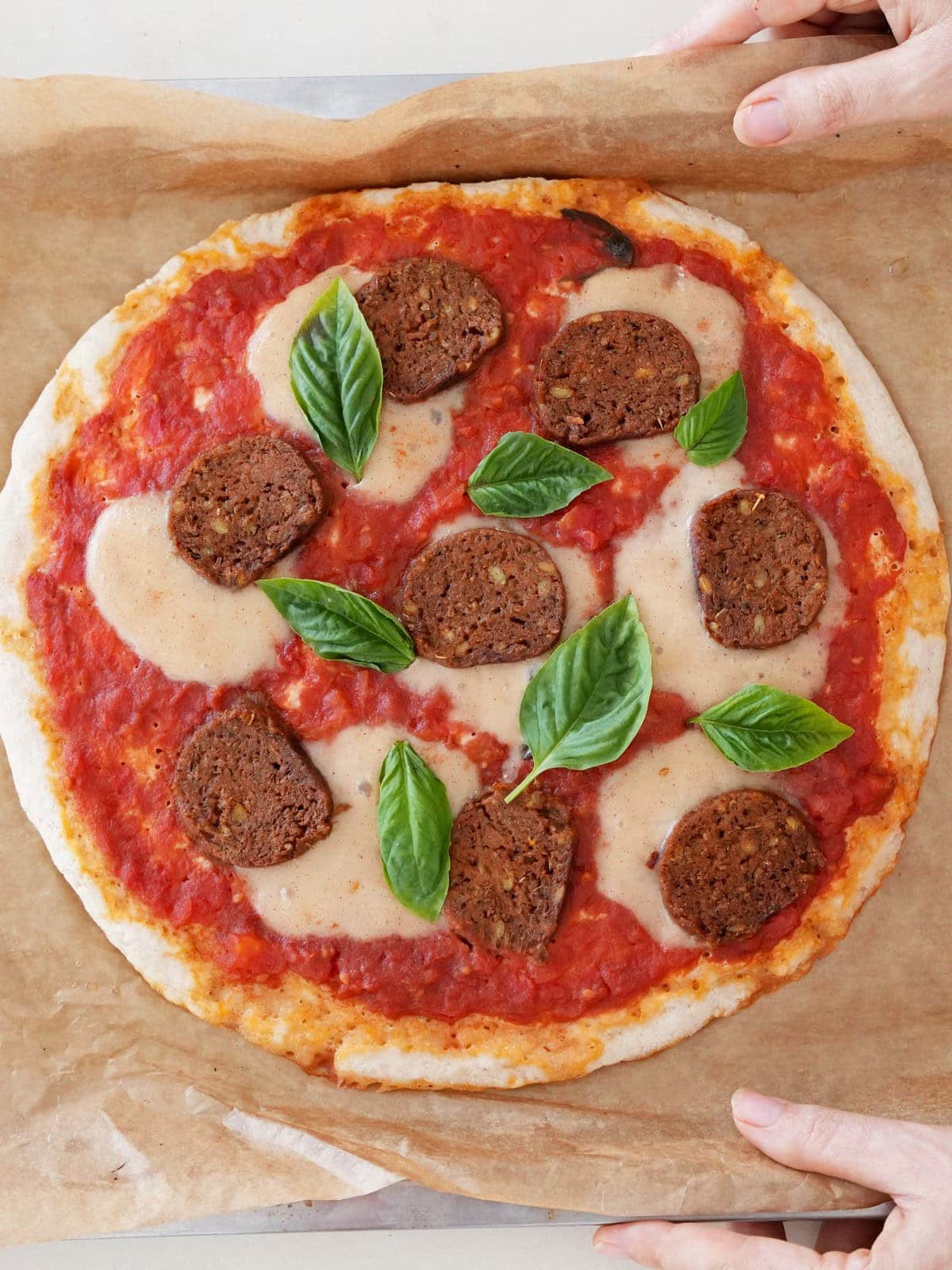 Margherita Pizza with vegan pepperoni