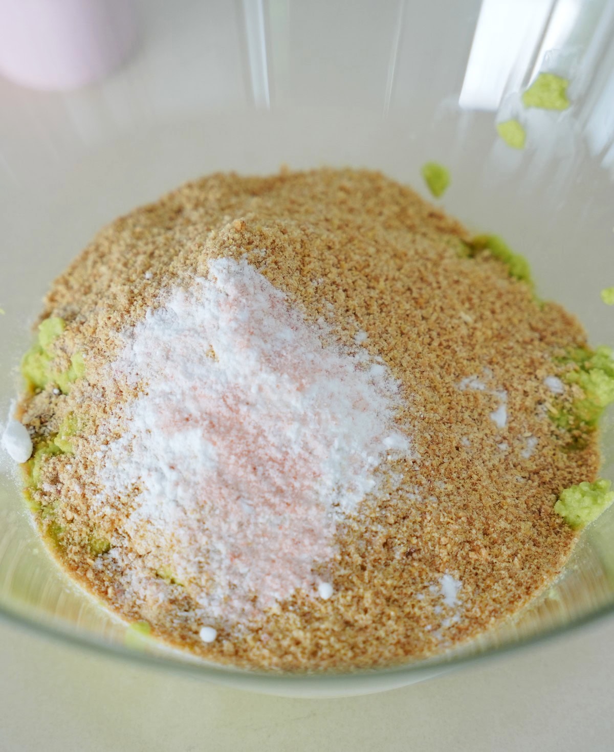 dry ingredients for pea bread in glass bottle